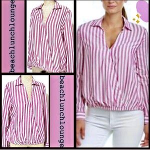 Anthropologies Beach Lunch Lounge Pink Striped Blouse Top